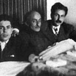 انجمن ادبی شمع سوخته. از راست به چپ هوشنگ ابتهاج، سیاوش کسرایی، نیما یوشیج، احمد شاملو و مرتضی کیوان